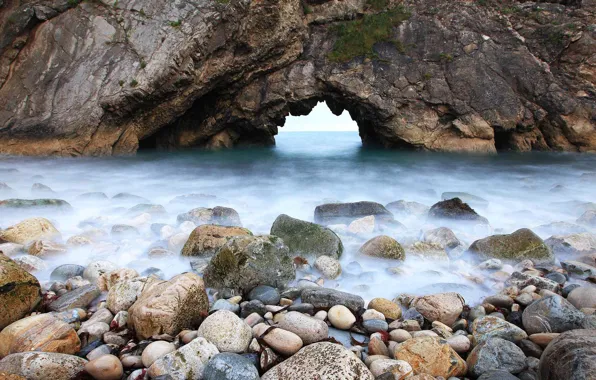 Sea, rock, stones, England, arch, Dorset, Stair Hole, Lulworth Cove