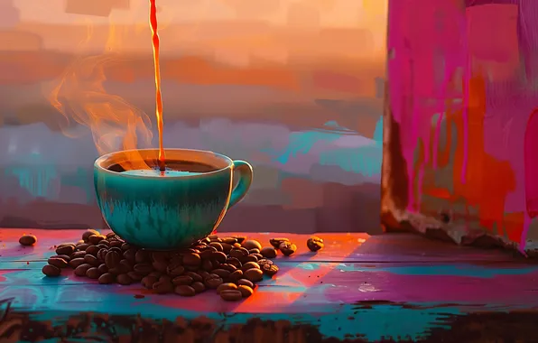 Colorful, cup, coffee, illustration, AI art