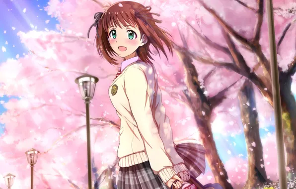 Picture girl, Park, Sakura, anime, art, idolmaster
