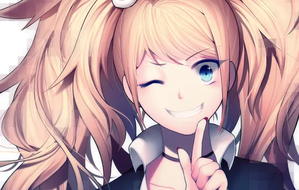 Picture look, girl, smile, gesture, art, winks, enoshima junko, danganronpa