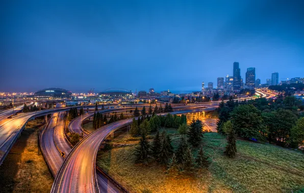 Picture city, lights, morning, usa, seattle