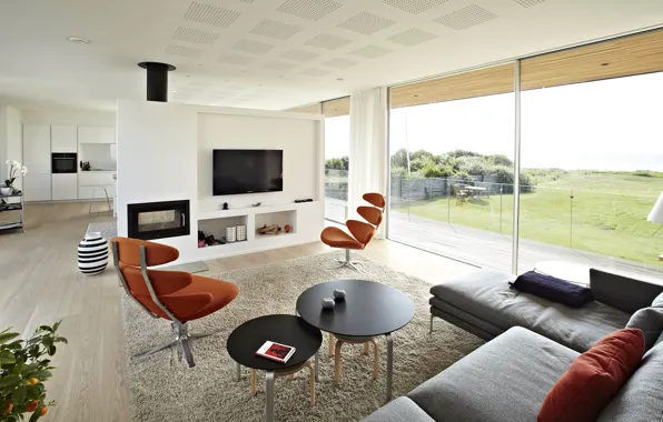 Design, style, interior, Denmark, fireplace, living room, Denmark, House in Risskov