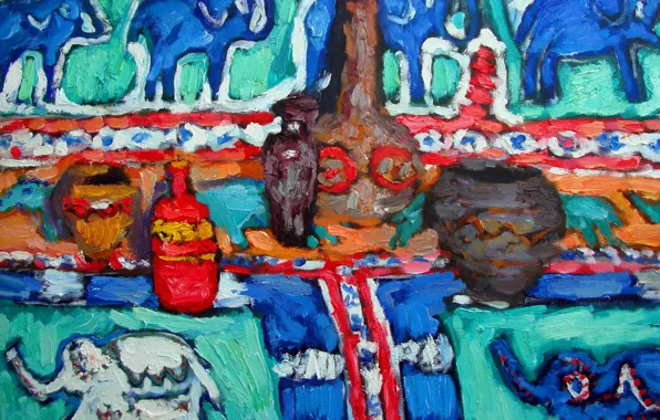 Picture dishes, still life, elephants, 2011, containers, The petyaev
