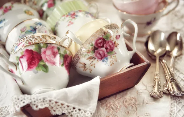 Figure, Cup, dishes, spoon
