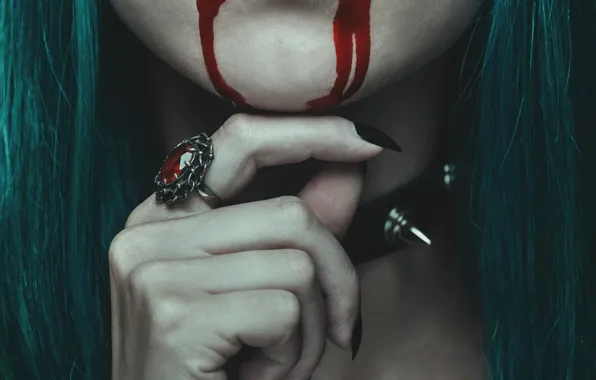 Blood, lips, ring, vampire, female