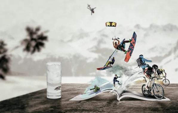 Collage, ski, surf, Cycling, sports
