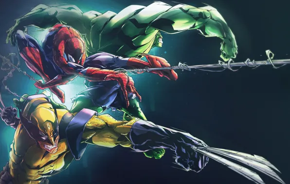 Picture web, art, Wolverine, Hulk, Wolverine, Spider-man