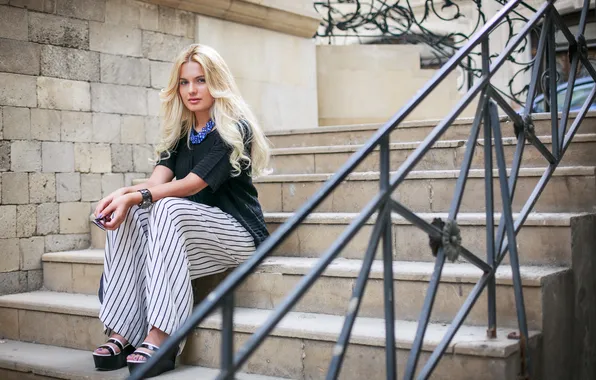 Picture summer, girl, face, hair, blonde, steps, cutie