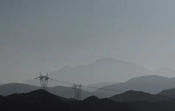 The sky, mountains, photo, background, hills, Wallpaper, posts, wire