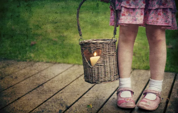 Picture style, candle, girl, basket