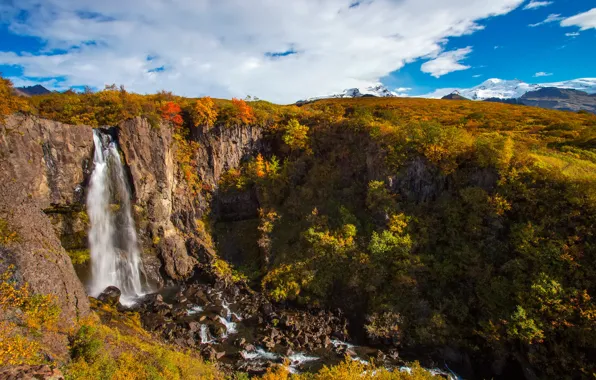 Autumn, the sky, the sun, clouds, trees, mountains, stones, rocks