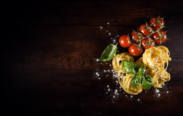 Greens, tomatoes, Noodles, pasta