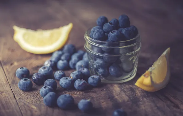 Berries, table, Board, blueberries, Bank, still life, placer, lemons