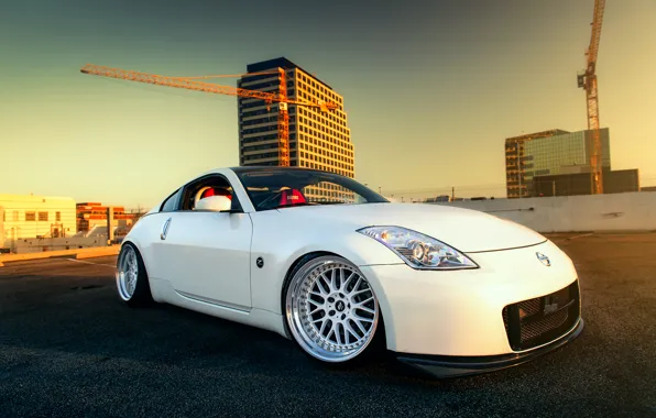 Picture white, Nissan, white, sports car, 350z, Nissan, frontside