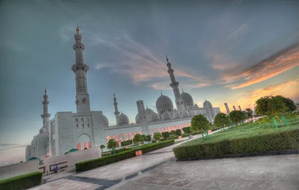 Picture sunset, Abu Dhabi, UAE, The Sheikh Zayed Grand mosque, Abu Dhabi, UAE, Sheikh Zayed Grand …