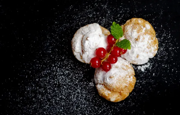 Picture powdered sugar, cake, sweet, currants