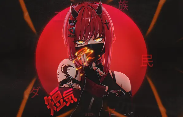 Picture red, black, anime girls, Chainsaw Man, ninja girl, deamons, Makima Chainsaw Man