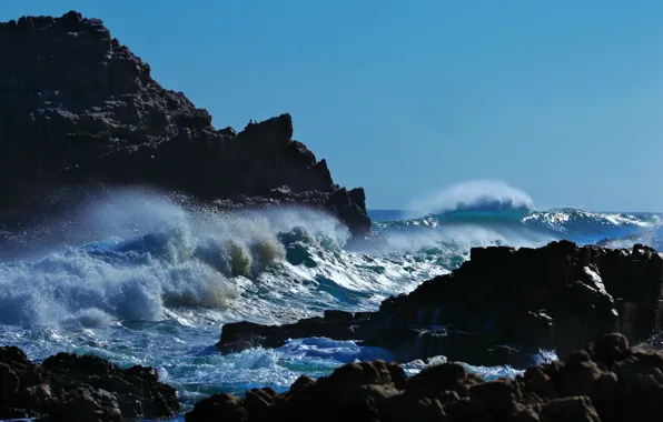 Picture sea, wave, the sky, storm, rocks, day, waves, storm