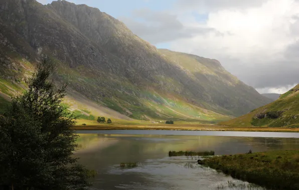 Picture mountains, nature, river, tree, rainbow, Scotland, UK, Paul Beentjes Photography