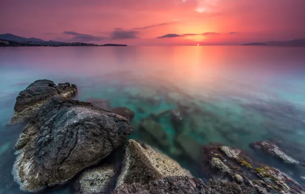 Dawn, coast, horizon, sunrise, Creta
