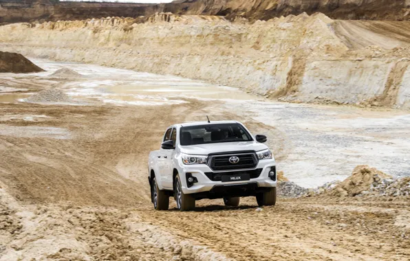 Road, white, Toyota, pickup, Hilux, Special Edition, quarry, 2019