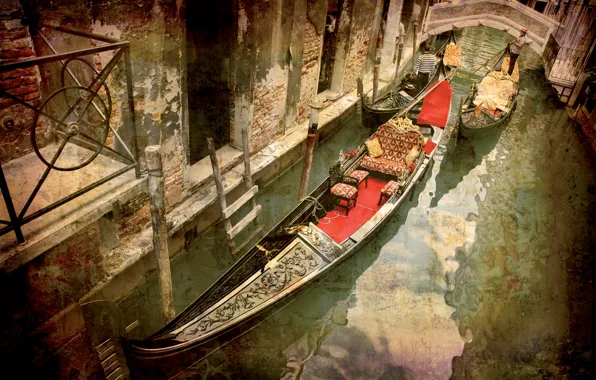 Italy, Venice, channel, the bridge, gondola, grunge, grunge
