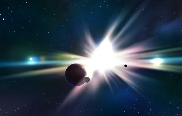 Stars, lights, planet, satellite, flash