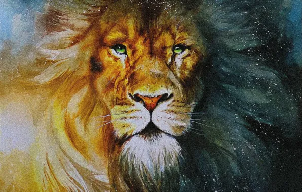 Picture, watercolor, mane, cardboard, painting, LEO, light and shadow, artist Ekaterina ziuzina