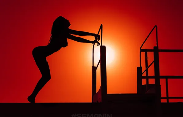 Roof, chest, girl, the sun, naked, silhouette, Alexander Semania