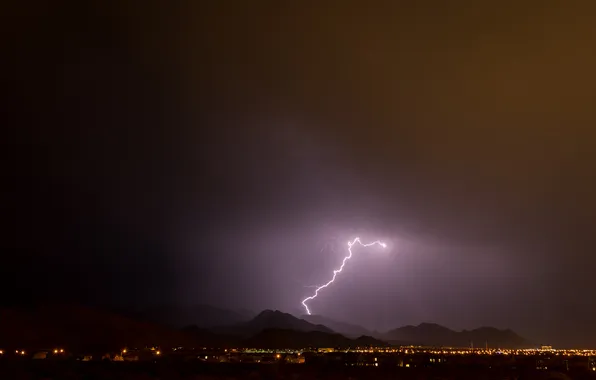 The storm, the sky, the city, lights, lightning