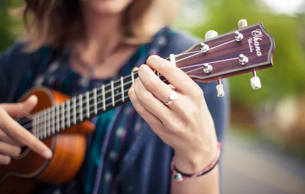 Girl, guitar, strings, ring, fingers, Grif, musical instrument