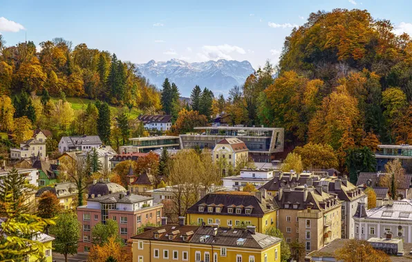 Autumn, mountains, home, Austria, panorama, street, Austria, Salzburg