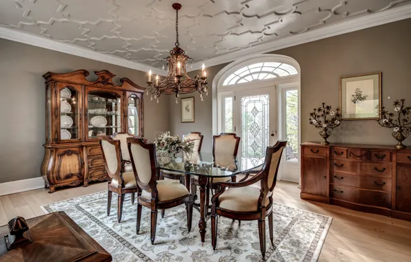 Table, chairs, chest, dining room, sideboard