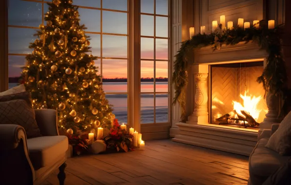 Decoration, room, balls, tree, interior, New Year, Christmas, gifts