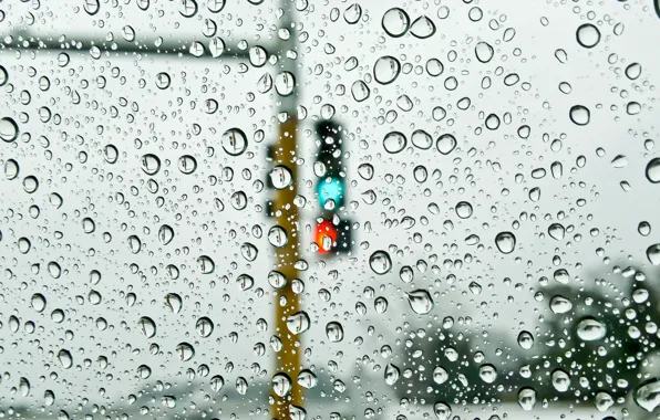 Picture glass, water, drops, rain, street