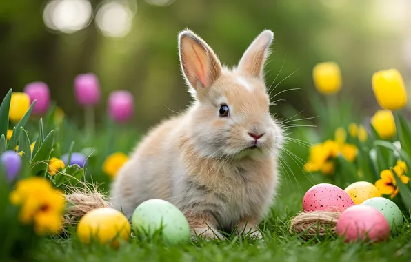 Look, flowers, holiday, eggs, spring, rabbit, Easter, face