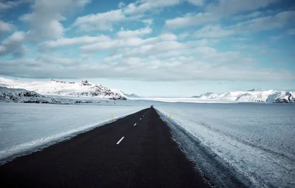 Picture road, field, snow