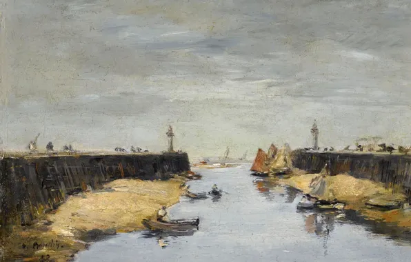 Landscape, boat, picture, sail, Piers, Eugene Boudin, Eugene Boudin