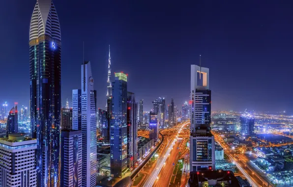 The city, lights, the evening, Dubai, UAE
