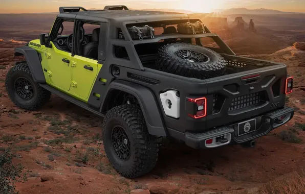 Concept, desert, horizon, Jeep, the rays of the sun, Jeep, Jeep Gladiator Rubicon Sideburn, Sideburn