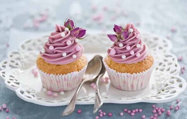 Picture flowers, pink, sweets, decoration, cream, dessert, cakes, sweet