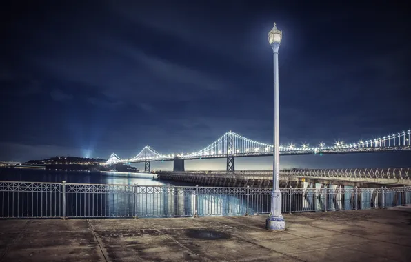 Night, lights, lamp, CA, Bay Bridge, San Francisco