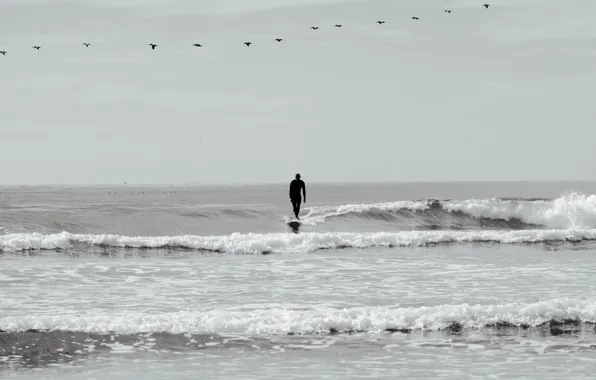 Picture sea, wave, boats, surfer, surfing, surfboard, rainy, Longboard