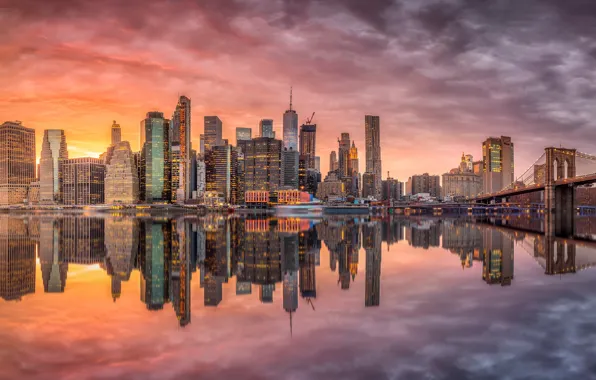 Reflection, bridge, the city, building, USA, New York