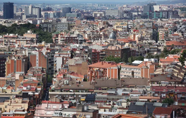 The sun, the city, building, home, roof, Spain, the view from the top, Barcelona