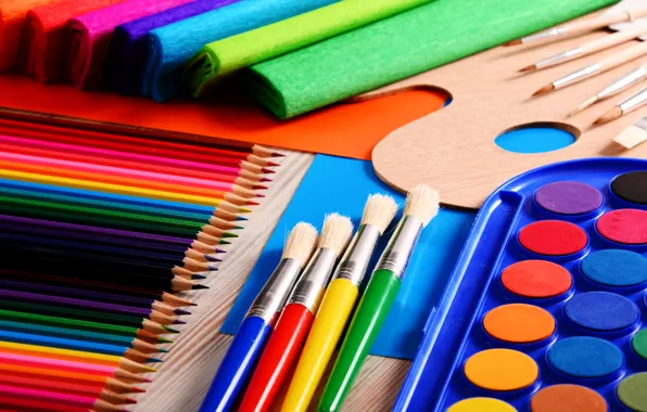 Color, paint, bright, pencils, colorful, brush