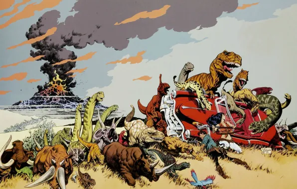 The volcano, the eruption, dinosaurs, mammoth, Cadillac, Cadillacs, Mark Schultz, Dinosaurs