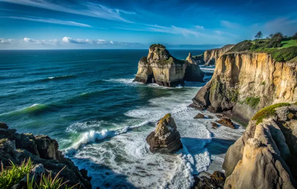 Picture sea, wave, clouds, rocks, shore, waves, sea, ocean