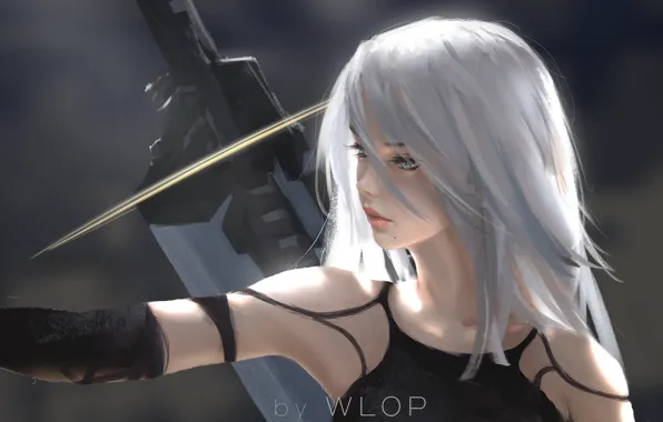 Picture Girl, Figure, The game, Blonde, Girl, Hair, Sword, Art