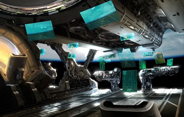 Space, interface, ship, planet, management, art, Mark Yang, compartment